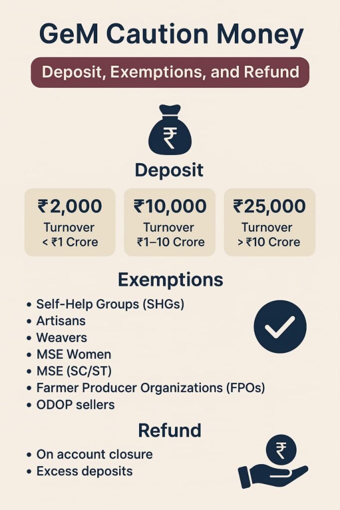 GeM Caution Money Deposit Slabs, Exemptions, and Refund Process 2025
