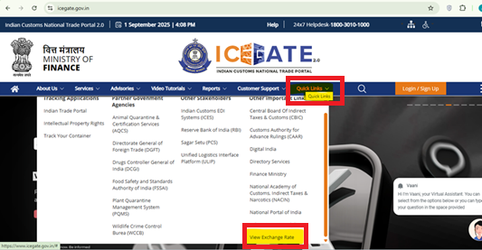 check exchange rate on ICEGATE Portal