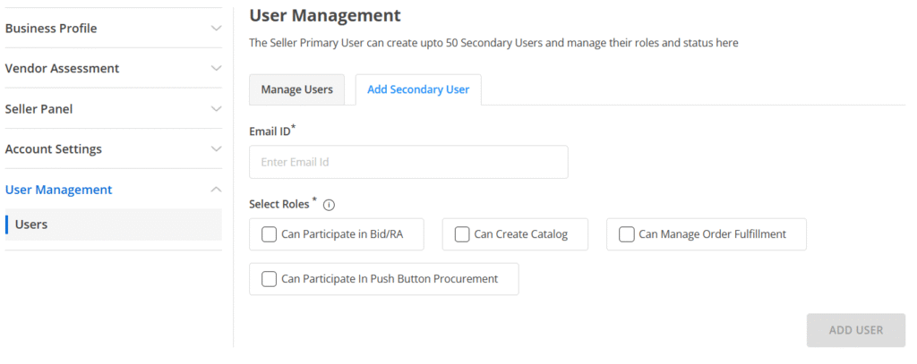 Update Seller Profile on GeM Portal 2025 – Add Secondary User Form