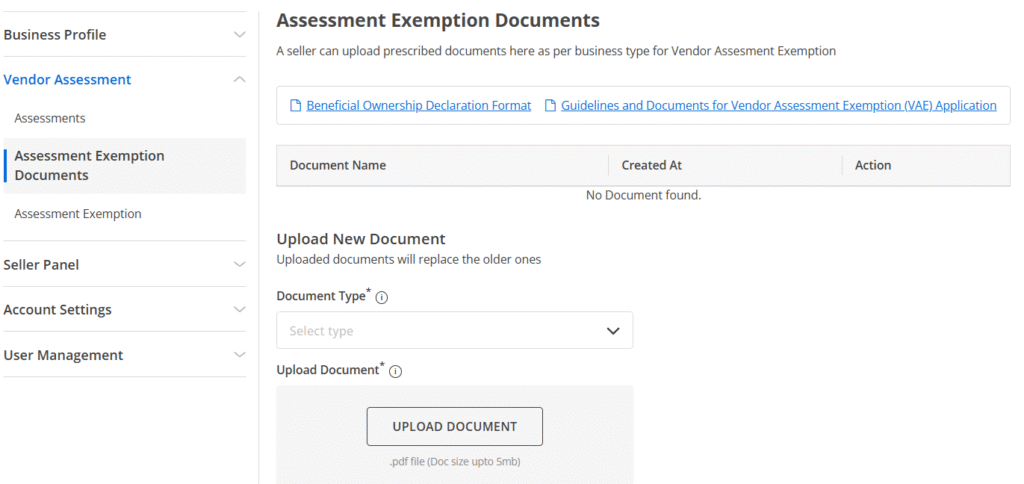 Update Seller Profile on GeM Portal 2025 – Upload Assessment Exemption Documents