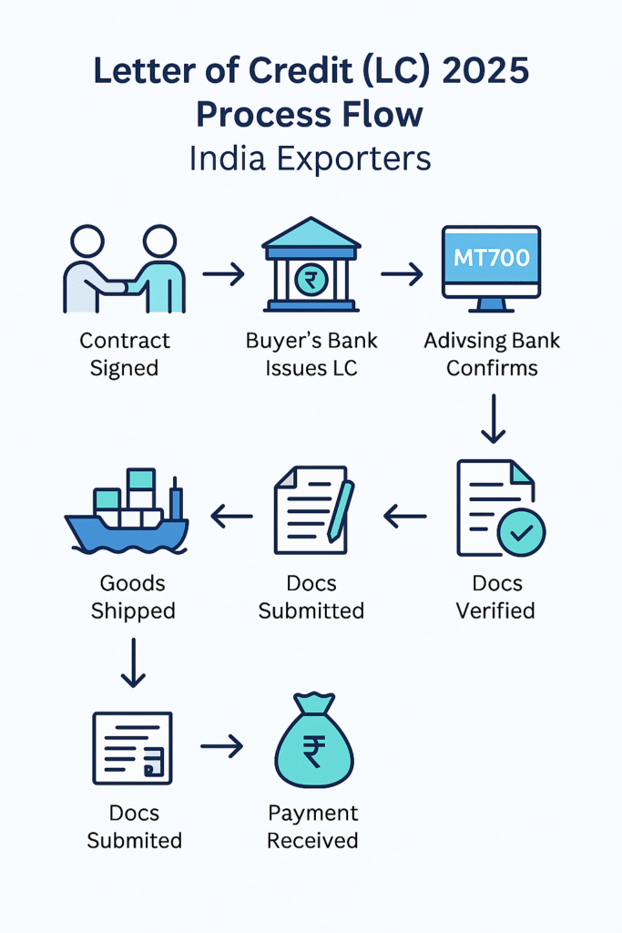 Letter of Credit (LC) 2025 process flow in India – step-by-step diagram for exporters